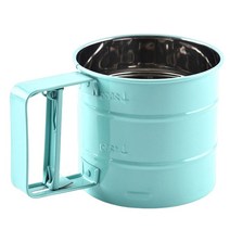 핸드 헬드 스틸 밀가루 체 손으로 누르면 반자동 컵 밀가루 작은 도구 주방 킹 체 주방 액세서리, 녹색, 1개