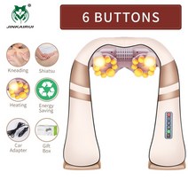 발마사지기 jinkairui u shape electric shiatsu body shoulder neck 마사지 백 적외선 4d kneading massage car 141, 협력사, EU 플러그, 골드 6 버튼