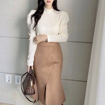 비비미미 스웨이드 스판 머메이드 언발 트임 롱 스커트 치마 겨울 코듀로이 결혼식 하객룩