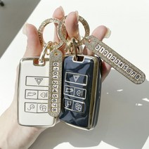 루루형제 차 키케이스 스마트 TPU 키커버 키홀더 자동차 키링 랜드로버 레인지로버 재규어 디스커버리, 키케이스+번호키링+가죽스트랩+가죽리본키링, AD-02, 크림화이트