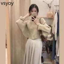 vsyoy 봄과 가을 홍콩 스타일 멋진 활기찬 나이 감소 그물 붉은 여신 팬 한 오페라 니트 스웨터 스커트 투피스 슈트 여성