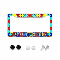 LGBT Gay Pride 번호판 프레임 패셔너블한 무지개 깃발 나사 캡 포함 2팩 2홀 알루미늄 커버 홀더 전면 및 후면 자동차 태그용 665288, Autism-ZZ-A