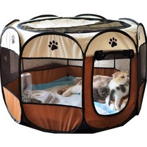 강아지집 길냥이 철장 그늘막 모기장 야외 텐트 휴대용 perros house large small dogs 개 케이지 주택 접이식 실내 놀이터 강아지 고양이 pet dog, 커피, 73x73x43cm
