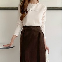 퍼리 기모 라운드 슬림 앤써 레터링 긴팔 티셔츠