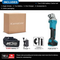 Kamolee-무선 전기 앵글 그라인더 4 인치 100mm 18500RPM 가변 속도 (18V 마끼다 배터리와 호환), 03 100mm Two Battery_03 UK
