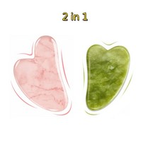 2 in 1 천연 비취 돌 스크래핑 턱 리프팅 마사지 얼굴 피부 회춘 마사지 gouasha 도구, 녹색 1개 분홍색 1개