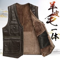 가죽조끼 2022 남성용 가죽 조끼 풀그레인 양가죽 가을 겨울 멀티 포켓 캐주얼 모피 통합 따뜻한 조끼 200