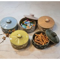 핸드메이드 도자기 뚜껑그릇 반찬그릇 간식그릇 야생화 소, 하늘