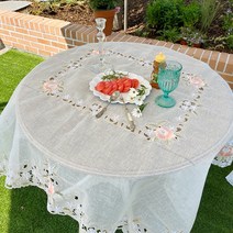 스위트플라워 자수 린넨스타일 테이블보, 블루블라썸