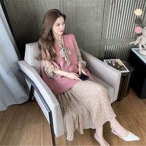 여성 봄 세트복 쉬폰 원피스 니트조끼 투피스 캐주얼 데일리룩 데이트룩WZB031906