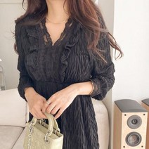 브이와이 여자 플리츠 레이스 고딕드레스 프릴 롱원피스