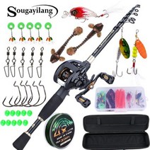 Sougayilang 1.8-2.4m 휴대용 텔레스코픽 낚싯대 및 12 + 1bb 6.3:1 기어비 낚시 릴 낚시 라인 루어 백 태클 콤보, 1.8m and Left hand_1, rod reel full kit_4