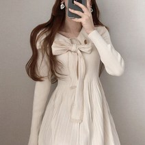 레이스니트원 CHIC 마린넥 상패 패치워크 나비 결 구덩이 스틱 스트랩 플리츠 니트원피스 여성 2198779678