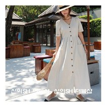 신이SH 더블샵 큰언니 빅사이즈 브이넥 버튼 반소매 원피스