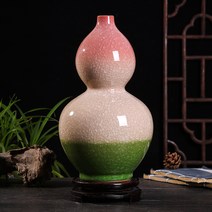 Jingdezhen 갈라진 유약 옥 세라믹 꽃병 감상 병 홈 거실 장식 도자기 새로운 중국 스타일 골동품 프레임 장식품, 크래킹 유약 옥 3 색 조롱박 병베이스