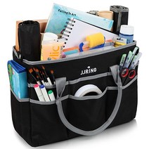 Jjring 공예 및 아트 오거나이저 토트 백 - 600D 블루 나일론 패브릭 아트 캐디 포켓 포함 - 예술 공예 바느질 의료 및 사무용품 보관용, Large, Silver