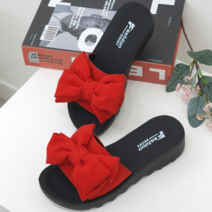 메르나뛰 왕리본 패브릭 여성 러블리 통굽 슬리퍼 4cm A012