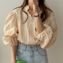 키메라제이 프릴주름 퍼프 셔링 블라우스 2color