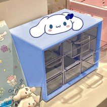 산리오 서랍 수납장 쿠로미 미니서랍 시나모롤 정리함 478788 Sanrio-멜로디 9 칸 먼지 필수 수납 상자 데스크탑 다중 구획 상자 선물, Free stickers, Cinnamoroll