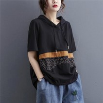 Makone 상표등록 Makone 상표등록 여자 후드티 반팔 맨투맨 호피 레오파드 배색 루즈 흰티셔츠 흰티 검정 30대 40대 미시