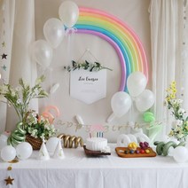 [파티조엘] 라인벌룬 레인보우_네온 세트, 화이트풍선 17개와 쉬폰리본