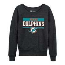 NFL 여성용 플러스 사이즈 차콜 크루넥 축구 의류 가벼운 슬라우치 래글런 소매 풀오버 506218, Miami Dolphins - Charcoal