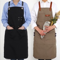바리스타 카페 앞치마 공방 캔버스 가죽 앞치마 남녀공용 2style, 버튼형, 블랙
