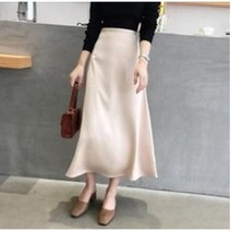 차쿠 여성 스커트 롱치마 플레어 A라인 정장 패션 새틴 스타일 하의 봄 가을 여자새틴스커트