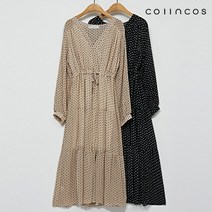 코인코즈 V넥 패턴 나염 허리 끈 롱 원피스 (IY2AO8230)