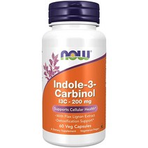 NOW 보충제 인돌 3 카비놀 200mg 아마 리그난 추출물 함유 식물성 캡슐 60개 미국직송 334378