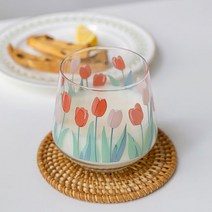 레트로 튤립 유리잔, one size, 1개