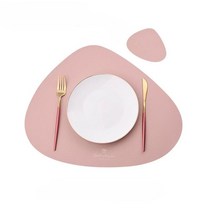 야외 피크닉 정원 테이블세트 이케아 테라스 탁자 inyahome pu placemats for table 방수 미끄럼 방지 가죽 플레이스 매트 세트 북유럽 스타일 크리스마스 컵, 분홍색, 코스터 포함 45x37cm
