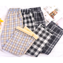 두잇핏 여성 기모바지 체크 밴딩 팬츠