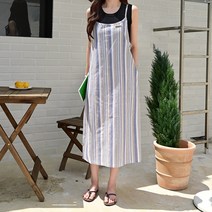 데일리앤 허니즈 스트라이프 린넨 뷔스티에 롱 원피스