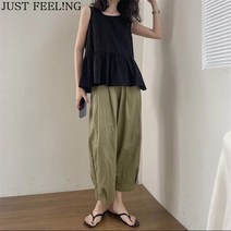JUST FEEL!NG 민소매 셔츠 린넨 통바지 슬랙스 여성 여름 상하세트 소프트 캐주얼 편한 투피스