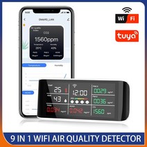 루버창 Tuya-9 인 1 WIFI 대기질 감지기 CO2 테스터 PM2.5 PM10 TVOC HCHO AQI 포름알데히드 모니터 시간, 한개옵션0