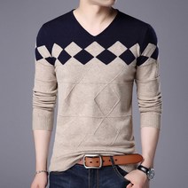 위위브렌 남성용 데일리 아가일 브이넥 니트 스웨터