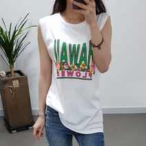 제이후 하와이 프린트 라운드 면 나시 티셔츠 민소매/나시