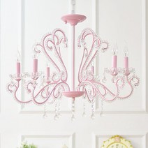 펜트하우스조명 샹들리에초 샹제리제 스테인드글라스 핑크 6 헤드 제인 유럽 목회 크리스탈, 핑크 매달려