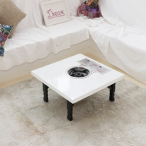 가정용 고기 불판 조리 식탁 이동 접이식 2인용 테이블, 마블화이트+고기불판 삼바리