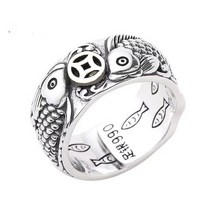 금 은 물고기반지 물고기 금 은반지 물고기반지 에스닉 스타일 드래곤 피쉬 구리 코인 조절 링 남성과 여