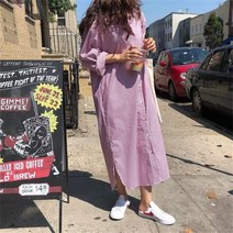 셔츠 원피스 봄 가을 셔츠 중 롱 와이드 스트라이프 롱 슬리브 스커트 CX QZ090611