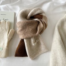 ins 컬러 스카프 여 가을 겨울 목 보호대 러블리 기모 니트 배색 장식 목도리 선물