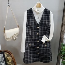 상상그이상 여성용 트위드 브이넥 슬리브리스 뷔스티에 원피스 하객룩 상견례룩