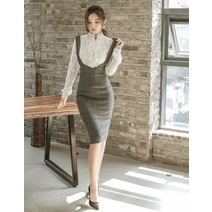 11퍼센트몰 레이스 블라우스 멜빵 스커트 SET