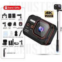 액션카메라 CERASTES 액션 카메라 4K60FPS 원격 제어 화면 방수 대시 캠 헬멧 1080P HD 베어 메탈 사이클링 스카이다이빙 익스트림 액세사리, 02 Camera -selfie stick, With 128G Card