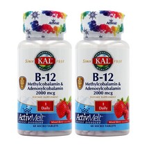 KAL B 12 메틸코발라민 아데노실코발라민 혼합 베리 2 000mcg 마이크로정 60정 2팩