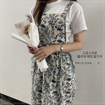 플라워앞치마 린넨앞치마 원피스형 핸드메이드 [더퍼], 산책 블루, 1개