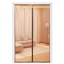 SKANDSALO 출입구 붙이는 모기장 방충망 방 문 창문 자석 자동 방충 커튼 문발 바란스 부착, 90x220+커피테두리+세로줄무늬커피샤