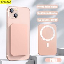 휴대용 캠핑용 차박 발전기 10000mAh 마그네틱 무선 보조베터리 Magsafe 아이폰 12 13 14 13프로 Max 미니 15W 고속 충전기 외부 배터리, 10000mAh Pink, CHINA